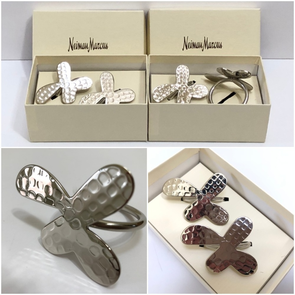 Set of 4 Neiman Marcus Hammered Metal Napkin Rings - Picture 1 of 7
